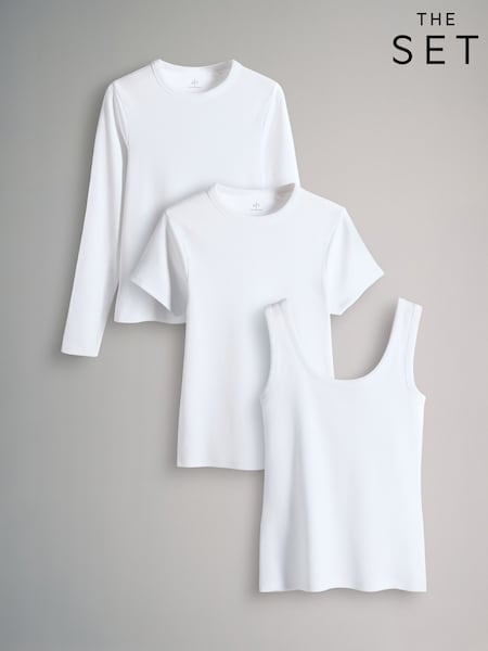 The Set 3 Pack Ultimate Ribbed Vest Short Sleeve Long Sleeve T-Shirts (H23386) | R$ 165