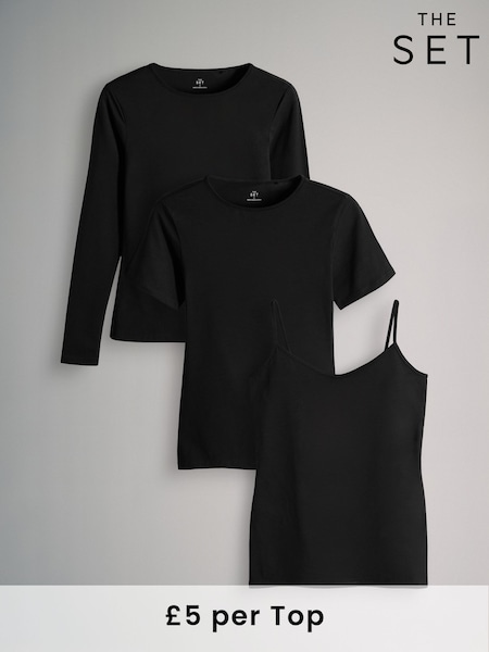 The Set 3 Pack Multi Style Jersey Essential Long Sleeve T-Shirt and Cami Vest Set (H23387) | R$ 150