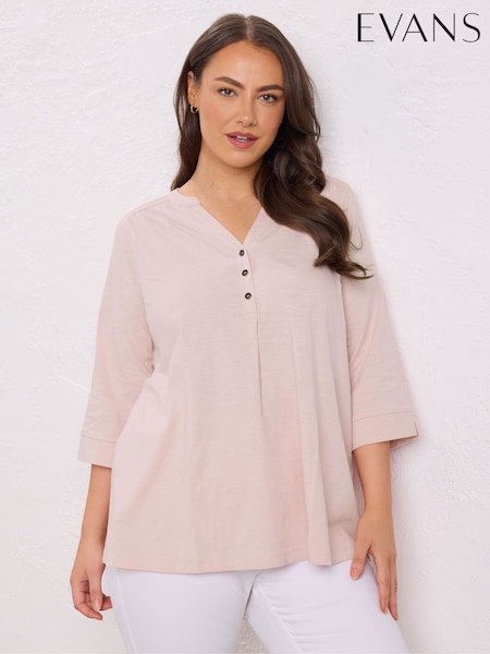 Evans Pleated Front 100% Cotton Henley Blouses (H23394) | R$ 285