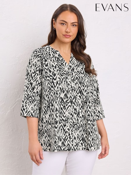 Evans Natural Pleated Front 100% Cotton Henley Blouses (H23401) | R$ 315