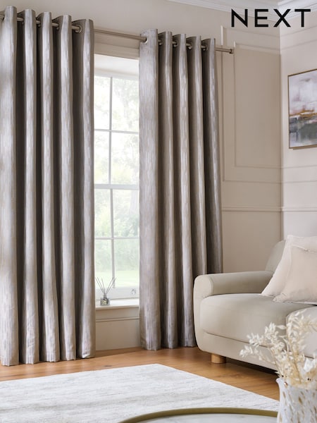 Silver Grey Marble Effect Jacquard Eyelet Lined Curtains (H23430) | €62 - €156