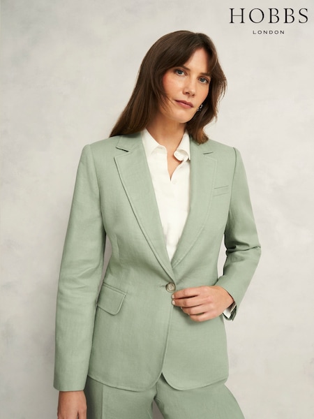 Hobbs Grey 100% Linen Petite Marietta Jacket (H23505) | AED1,101