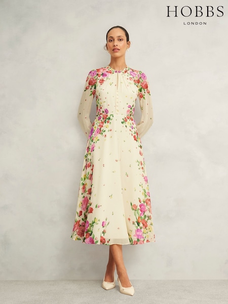 Hobbs Cream Eva Silk Dress (H23516) | ₪1,755