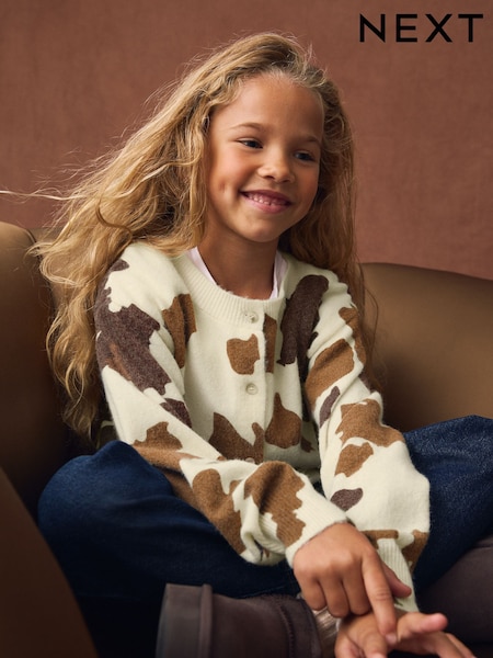 Brown Cow Print Cardigan (3-16yrs) (H23636) | 99 QAR - 139 QAR