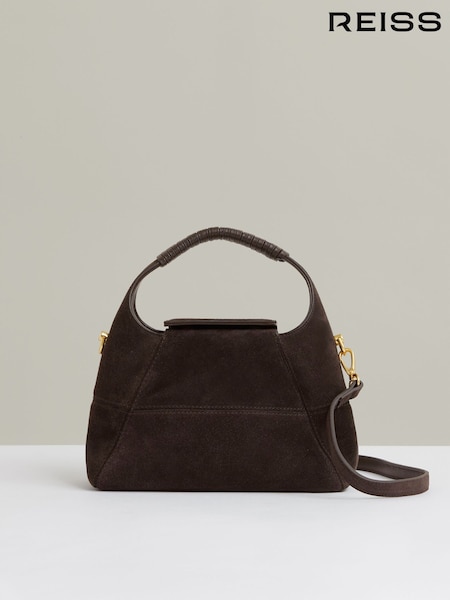 Reiss Chocolate Octavia Suede Shoulder Bag (H23649) | €259
