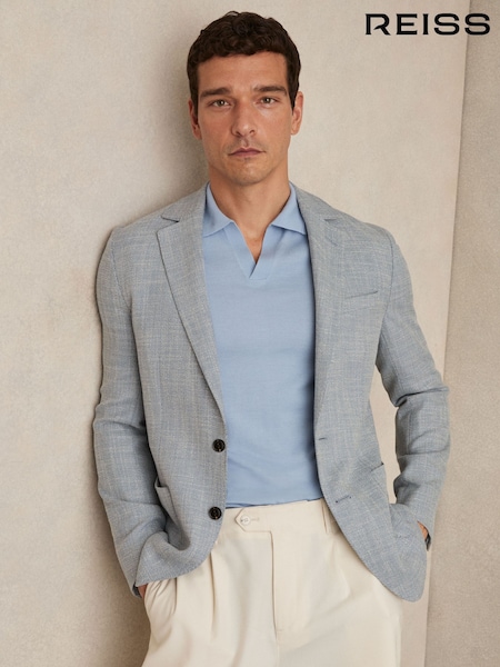 Moale Albastru - Reiss Aphrodite Slim Fit Single Breasted Blazer with Cotton (H23678) | 2,310 LEI