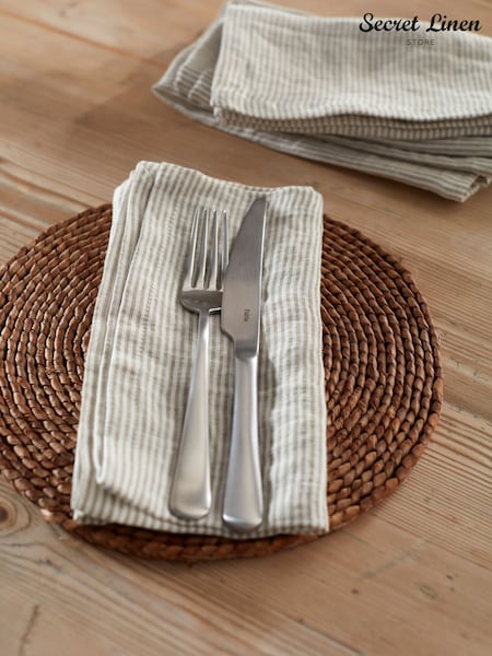 Secret Linen Store Natural Sid Stripe 100% Linen Napkins (H23690) | ₪246