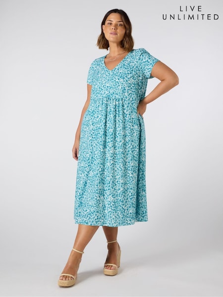 Live Unlimited Blue Ditsy Short Sleeve Midi Dress (H23703) | €83