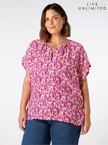 Live Unlimited Pink Floral Button Front Blouse (H23709) | $114