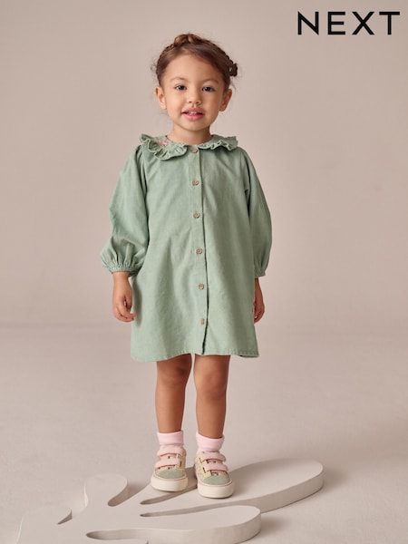 Sage Green Cord Long Sleeve Dress (3mths-8yrs) (H23714) | 89 QAR - 119 QAR