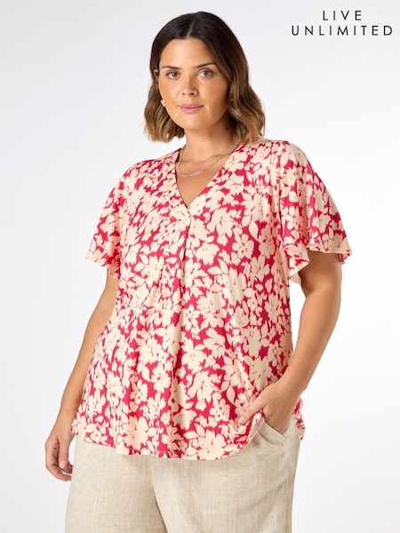 Live Unlimited Pink Floral Print Jersey Pleat Front Top (H23715) | $96