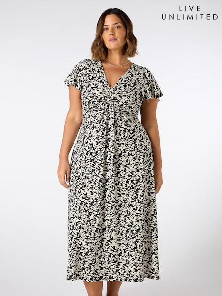 Live Unlimited Black Ruched Pleat Front Midi Dress (H23719) | €100