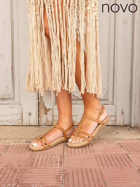 Novo Brown Wide Fit TILLY Embellished Padded Sandals (H23833) | €45