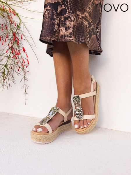Novo Cream Wide Fit SASKIA Hardware Detail Espadrille Flatform Sandals (H23835) | ₪181