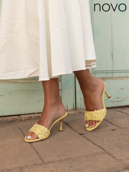 Novo Yellow YEARNING Flower Detail Heeled Mule Sandals (H23839) | €48