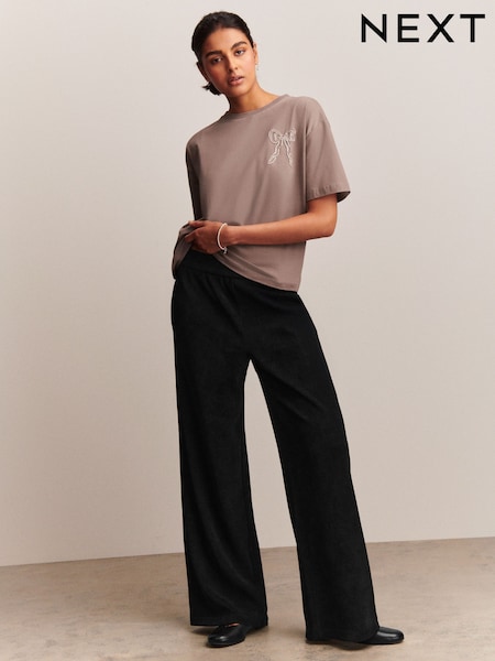 Preto - Cord Wide Leg Trousers (H23885) | R$ 250