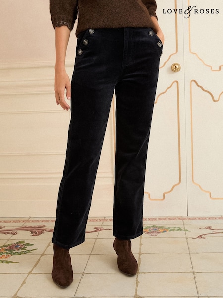 Love & Roses Navy Blue Corduroy Straight Trousers (H23886) | €74