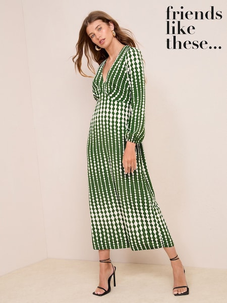 Friends Like These Green Geo Empire Long Sleeve Midi Dress (H23916) | €64
