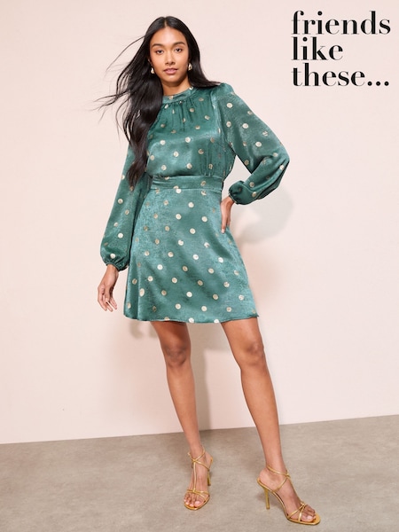 Friends Like These Green Long Sleeve High Neck Mini Dress (H23918) | €58