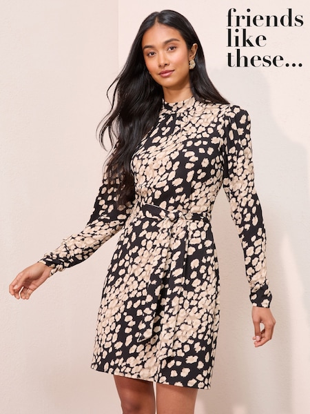 Schwarz/Cream - Friends Like These High Neck Long Sleeve Textured Jersey Mini Dress (H23942) | 61 €