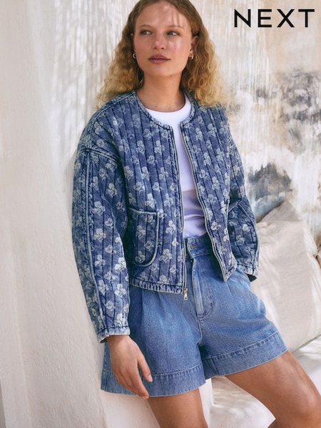 Azul - Quilted Floral Print Denim Jacket (H24020) | R$ 505
