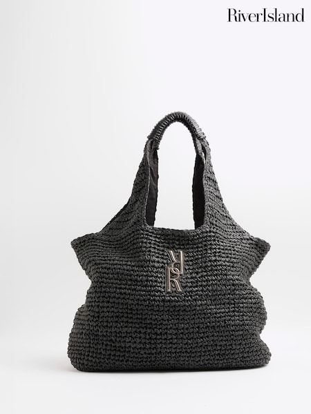 River Island Black Raffia Shopper Bag (H24094) | €57