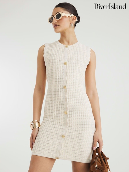 River Island Cream Stitch Knit Mini Dress (H24103) | €74
