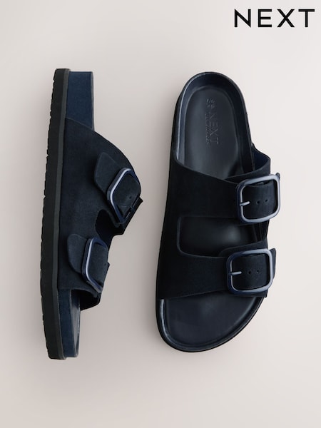 Camurça azul marinho - Forever Comfort® Premium Double Strap Footbed Sandals (H24104) | R$ 305