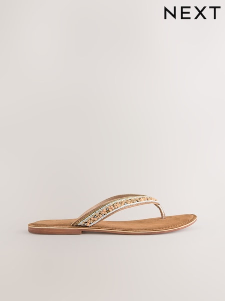 מזמש בצבע זהב - Forever Comfort® Beaded Toe Thong Sandals (H24189) | ‏87‏₪
