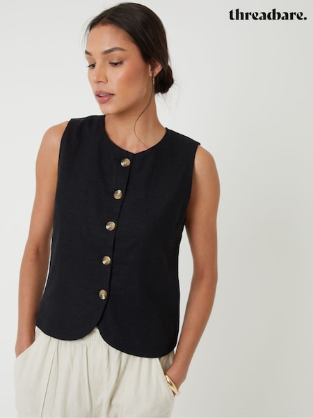 Threadbare Black Crew Neck Linen Blend Waistcoat (H24207) | 1,562 UAH