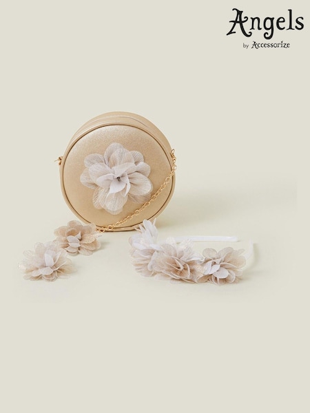Angels By Accessorize Gold Girls Flower Round Bag and Hair Set (H24223) | ₪85