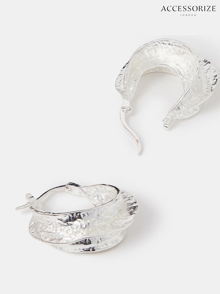 Accessorize Plated Sterling Chunky Hammered Hoop Earrings (H24240) | € 24