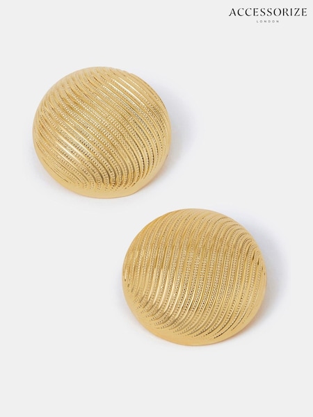 Accessorize Gold Plated 14ct Ridge Button Stud Earrings (H24246) | €32