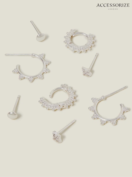 Accessorize Silver Plated Sterling Stud and Bobble Hoop Earrings 4 Pack (H24250) | €22.50