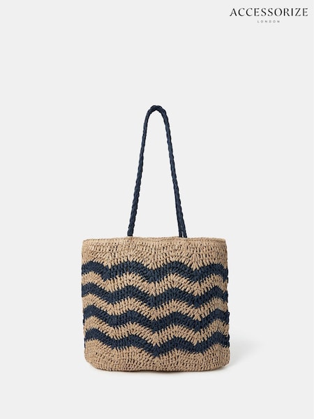 Accessorize Natural Chevron Raffia Shopper Bag (H24254) | €44