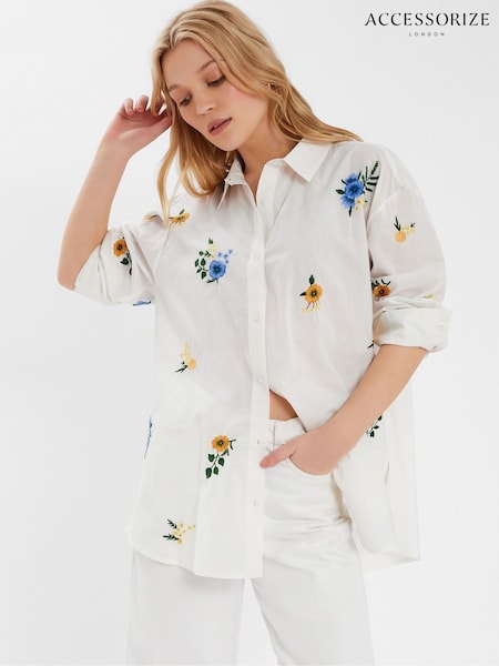Accessorize Floral Embroidered 100% Cotton Shirt (H24273) | ‏341 د.إ.‏