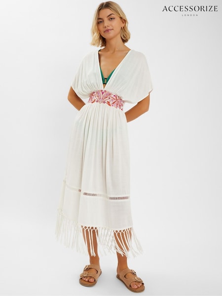Accessorize Palm Embroidered Fringe Kaftan Dress (H24289) | €79