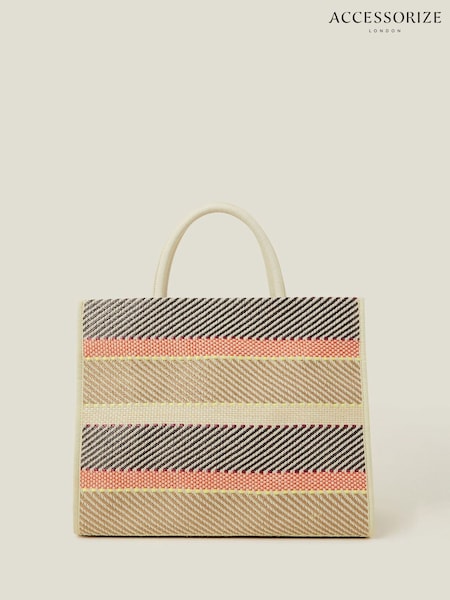 Accessorize Cream Woven Stripe Tote Bag (H24292) | €40