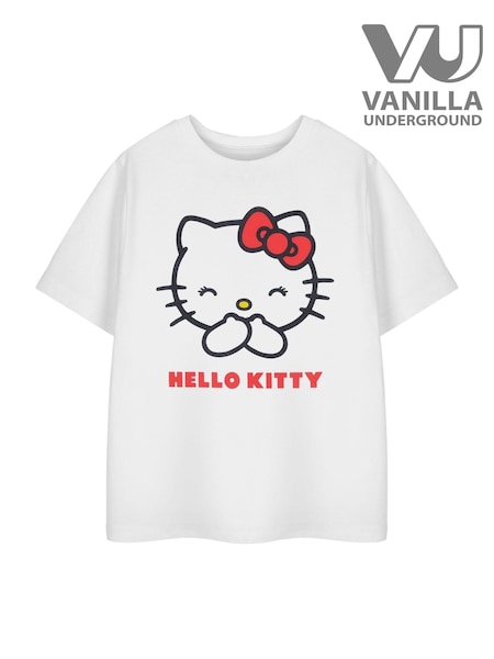 Vanilla Underground White Girls Hello Kitty Short Sleeved 100% Cotton T-Shirt (H24409) | 87 QAR