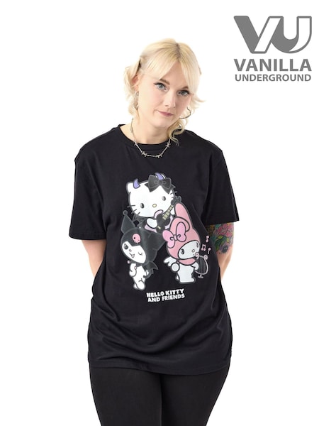 Vanilla Underground Black Womens Hello Kitty Short Sleeved 100% Cotton T-Shirt (H24418) | €26