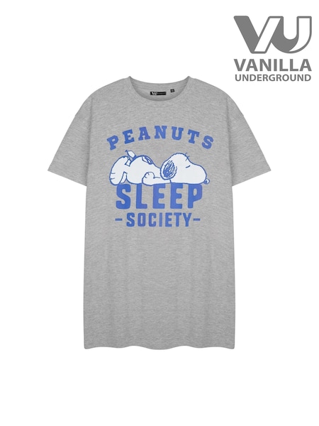 Vanilla Underground Grey Womens Peanuts Snoopy Short Sleeve Nightdress (H24419) | €28