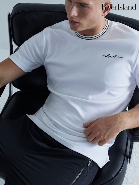 River Island White Slim Fit Les Amis Ringer 100% Cotton T-Shirt (H24454) | €29
