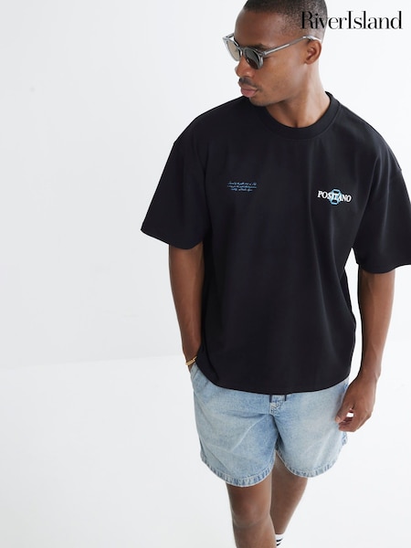 River Island Black Positano Lemon 100% Cotton T-Shirt (H24455) | €33