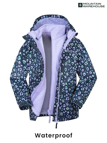 Mountain Warehouse Blue Kids Aries Printed Waterproof 3-in-1 Jacket (H24506) | AED262