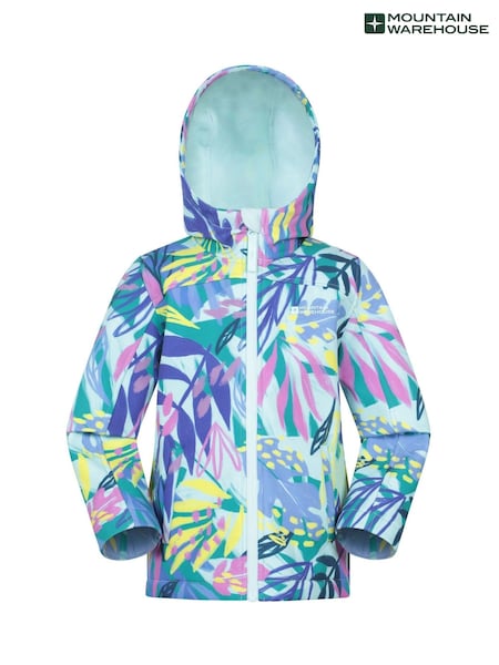 Mountain Warehouse Blue/Pink Exodus Kids Printed Water-Resistant Softshell Jacket (H24510) | kr357