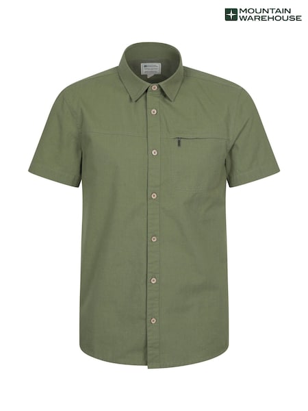 Mountain Warehouse Green Mens Coconut Slub Texture Short Sleeve 100% Cotton Shirt (H24524) | €36