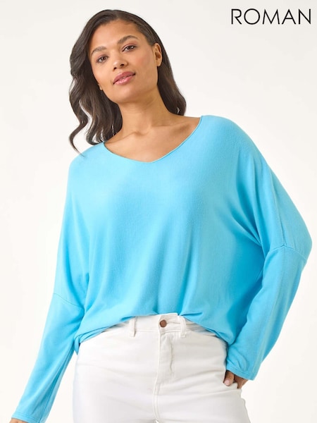 Roman Blue V-Neck Snit T-Shirt (H24547) | $86