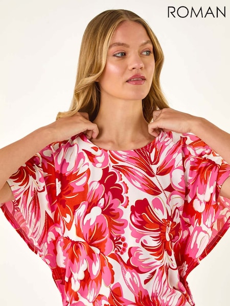 Roman Abstract Ruched Side Stretch Blouse (H24556) | R$ 435