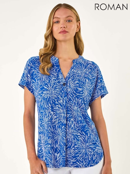 Roman Blue Abstract Print V-Neck Stretch Tunics (H24561) | R$ 485