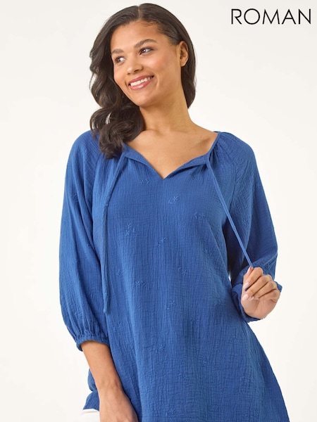 Sininen - Roman Solmio Neck Tunika 100% puuvillaa (H24563) | €57